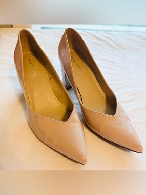 Marc Fisher Beige Patent Pointed-Toe Pumps